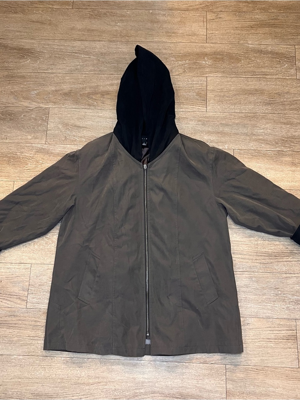Gallery Men's Hooded Windbreaker in Dark Olive with Black Hood